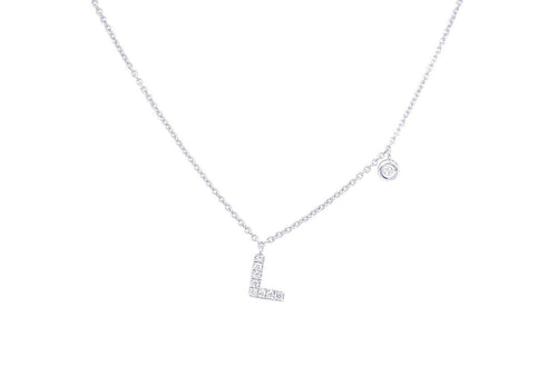 Necklace Initial Letter L White Gold with Diamond - Diamond Tales Fine Jewelry