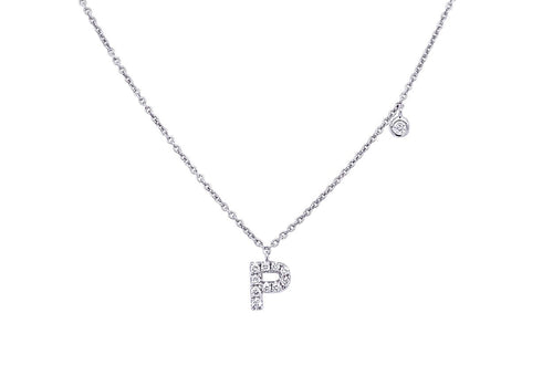 Necklace Initial Letter P White Gold with Diamond - Diamond Tales Fine Jewelry