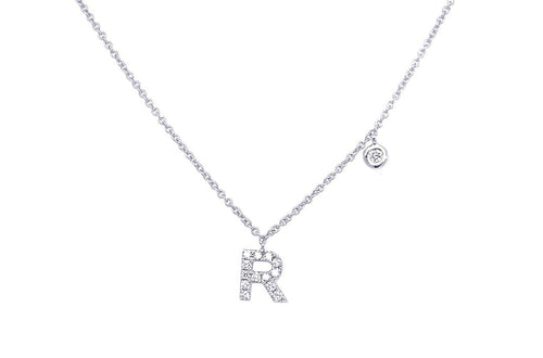 Necklace Initial Letter R White Gold with Diamond - Diamond Tales Fine Jewelry