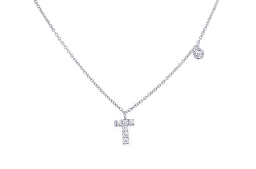Necklace Initial Letter T White Gold with Diamond - Diamond Tales Fine Jewelry