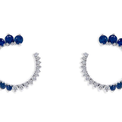 18k gold open-circle stud earrings with blue sapphires and diamond accents