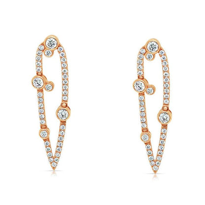 18k rose gold open elongated silhouette earrings with 78 round brilliant-cut diamonds totaling 1.11 carats