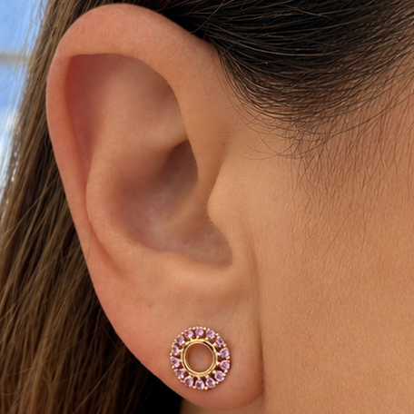 18k gold open flower stud earrings with pink sapphires