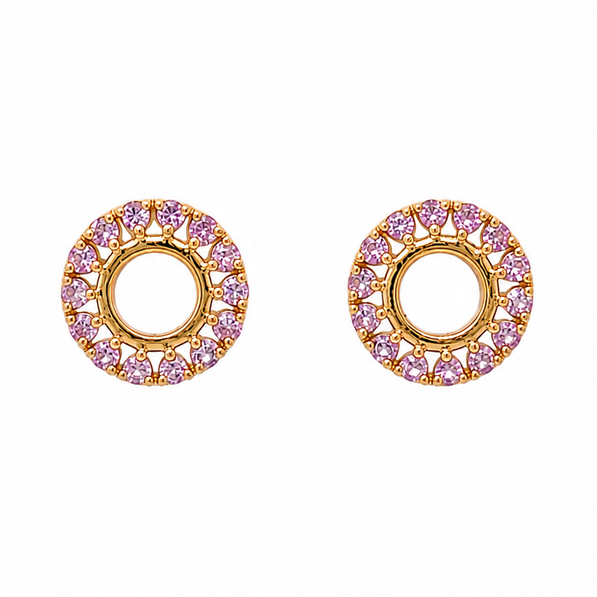 18k gold open flower stud earrings with pink sapphires