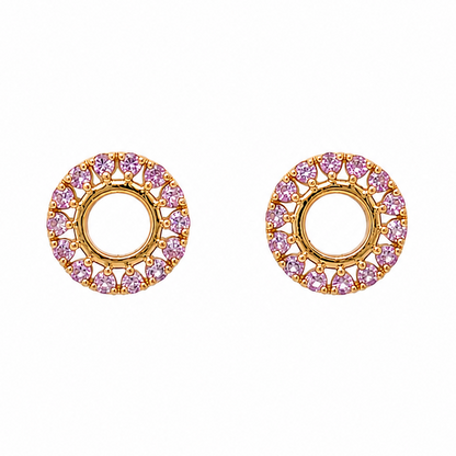 18k gold open flower stud earrings with pink sapphires