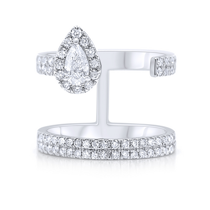 18k gold open ring with pear-shaped and round diamonds by Diamond Tales