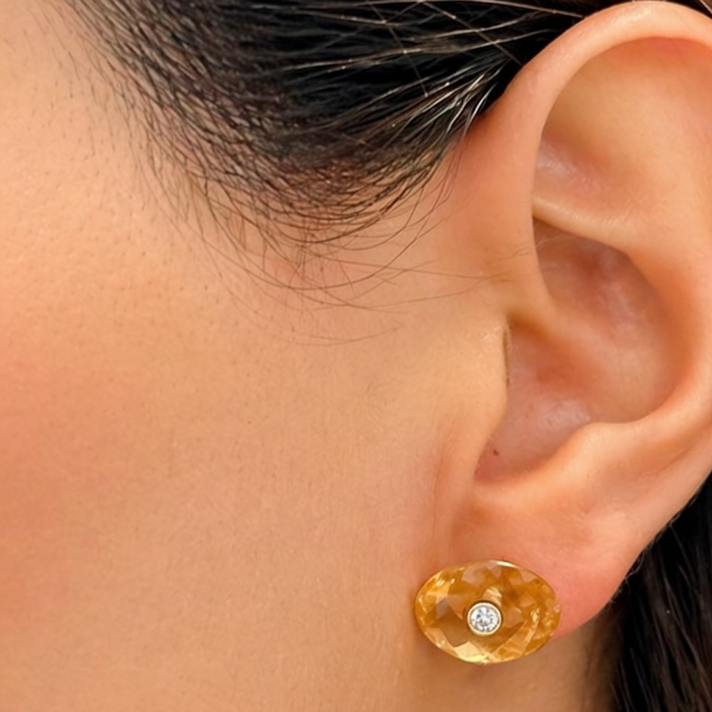 18k gold oval citrine and diamond stud earrings by Diamond Tales