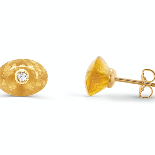 18k gold oval citrine and diamond stud earrings by Diamond Tales