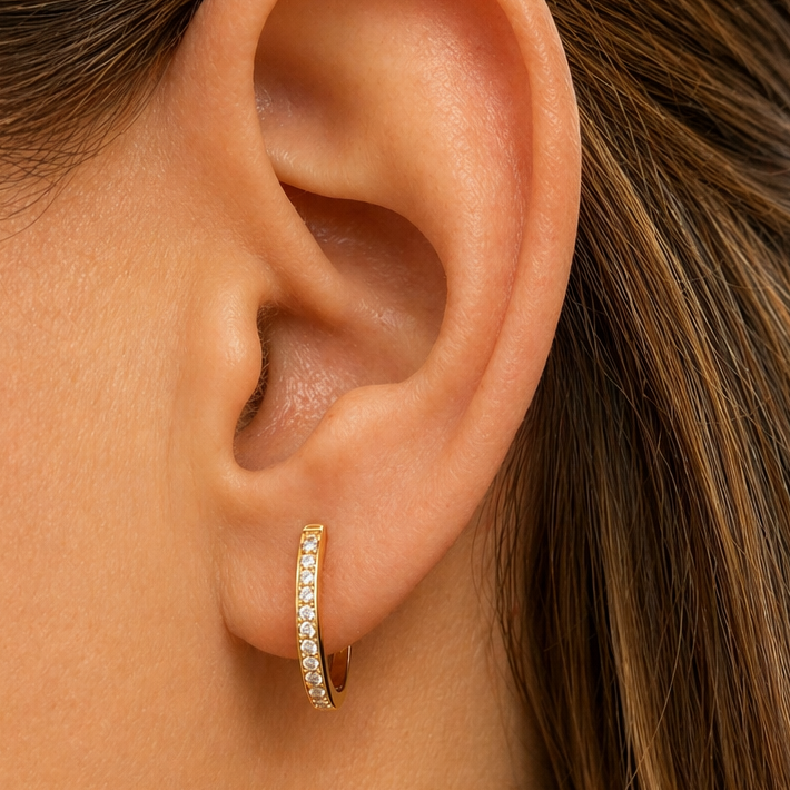 14k yellow gold oval diamond hoop earrings by Diamond Tales