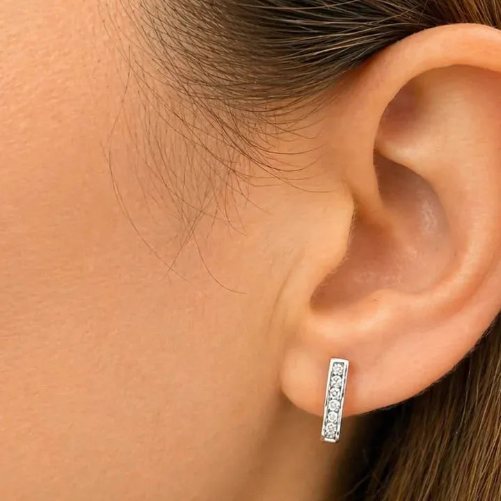 18k gold oval diamond hoop earrings