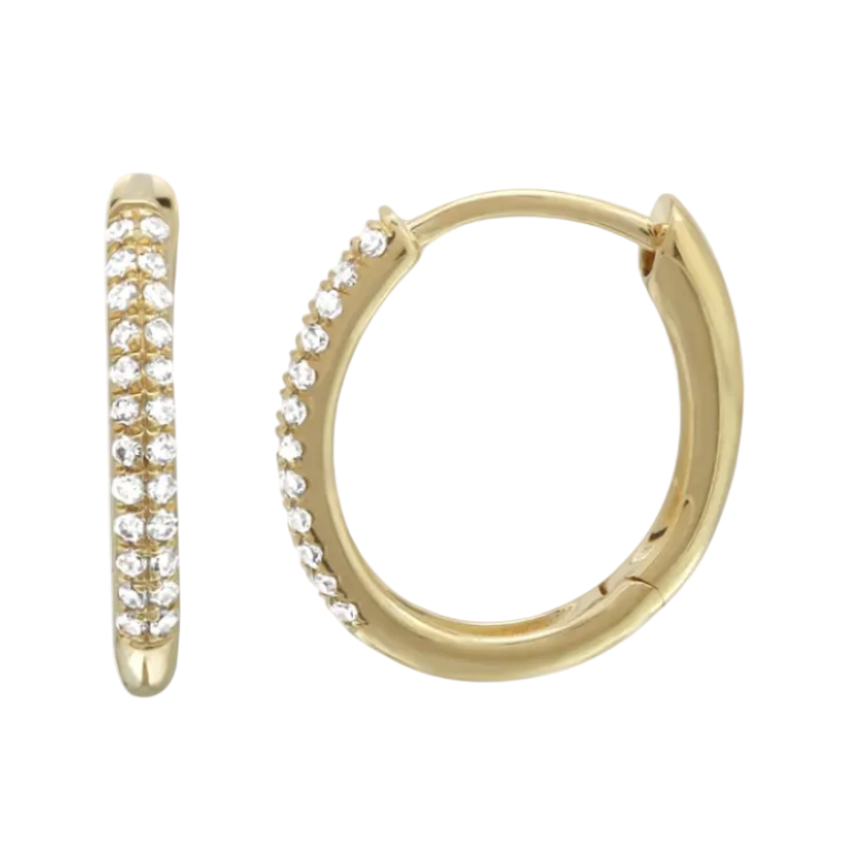 oval diamond mini hoop earrings in 14k yellow gold with diamond accents
