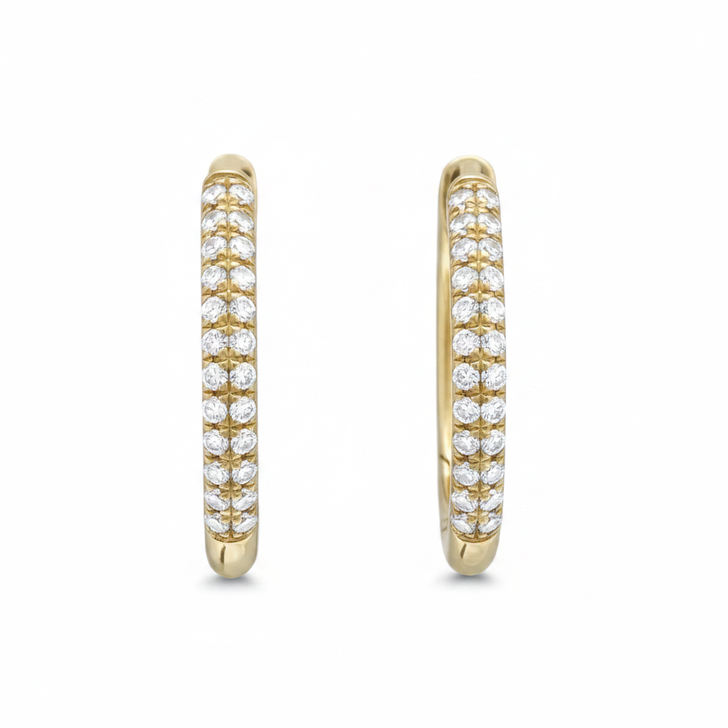 oval diamond mini hoop earrings in 14k yellow gold with diamond accents