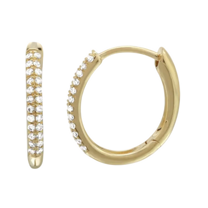 oval diamond mini hoop earrings in 14k yellow gold with diamond accents