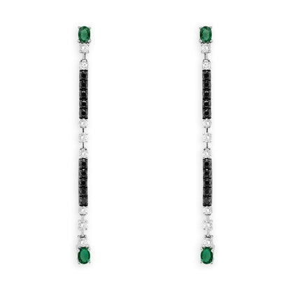18k gold drop earrings with oval emeralds and diamond accents