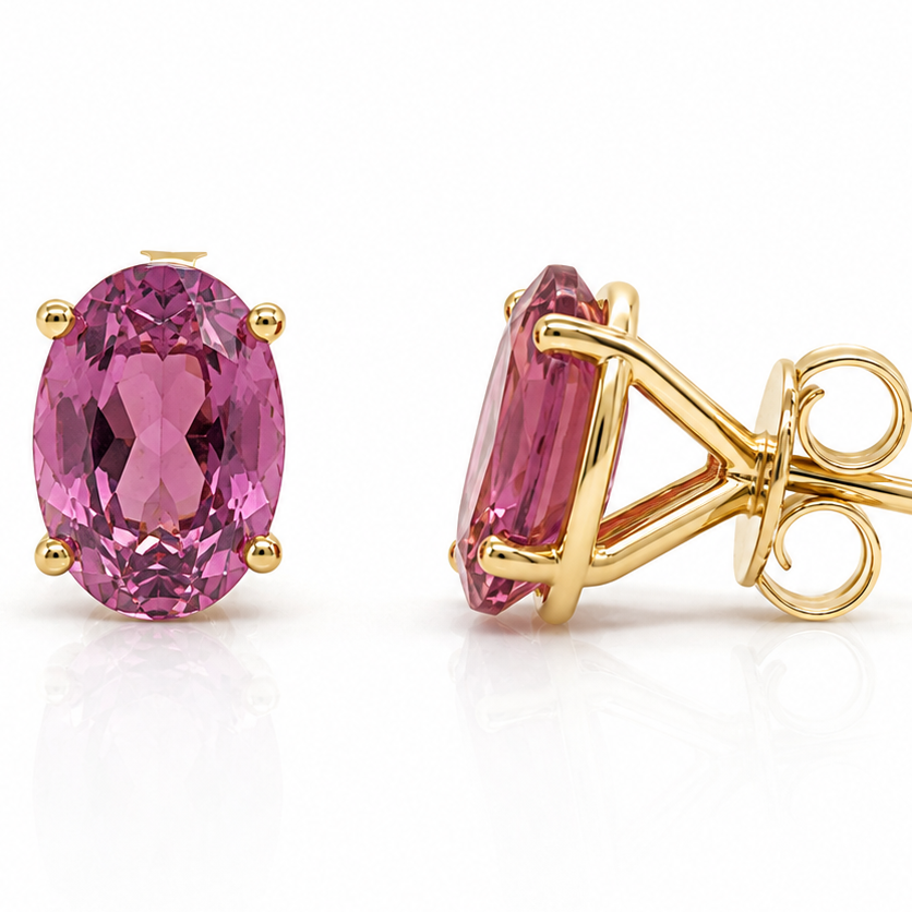 14k yellow gold stud earrings with 1.62 ct oval natural tourmalines