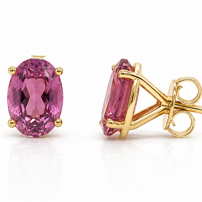 14k yellow gold stud earrings with 1.62 ct oval natural tourmalines