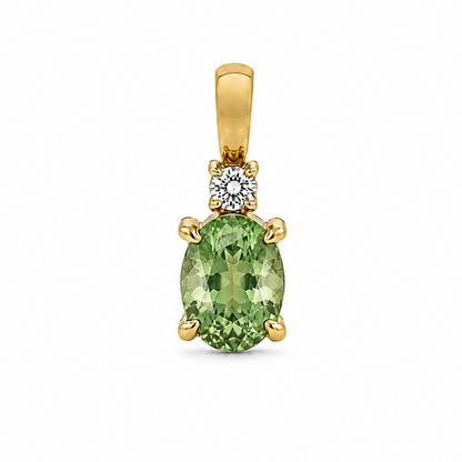 14k yellow gold necklace with 0.76 ct oval tsavorite garnet and diamond