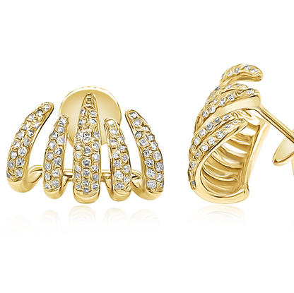 14k yellow gold sculptural claw lobe stud earrings with pave diamonds