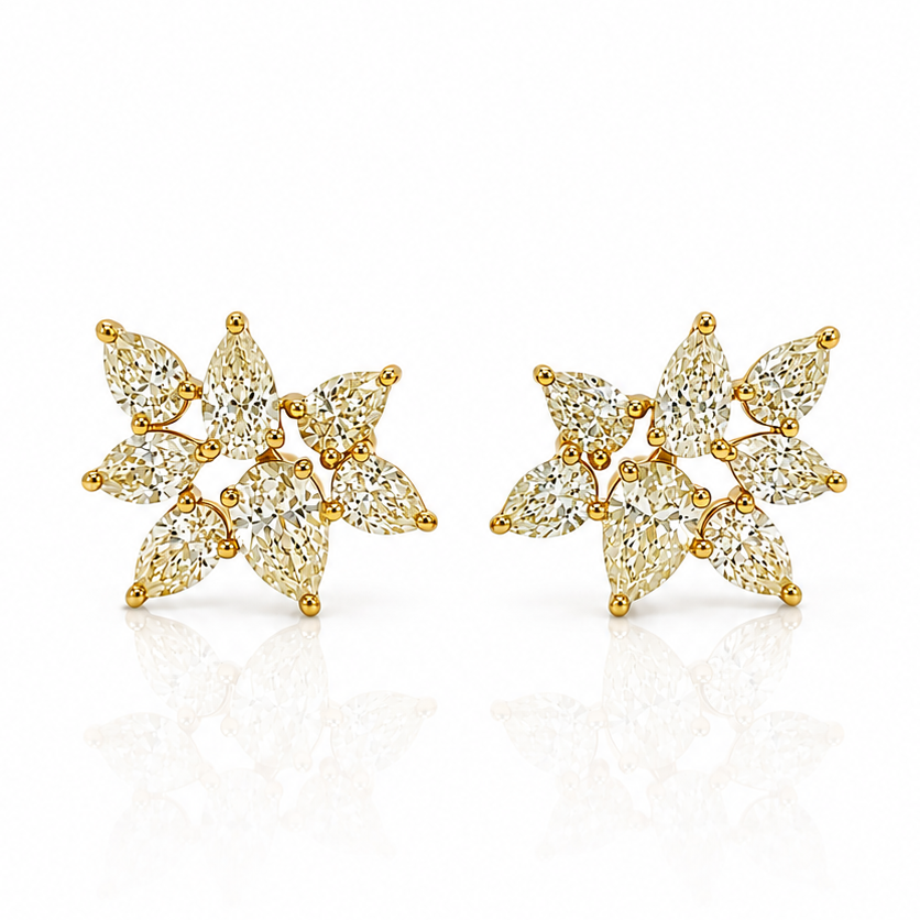 18k yellow gold cluster earrings with 14 pear-shape Fancy Yellow diamonds