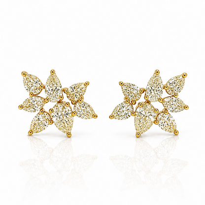 18k yellow gold cluster earrings with 14 pear-shape Fancy Yellow diamonds