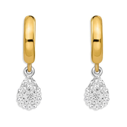 Mixed-gold huggie earrings with pear-illusion diamond drop