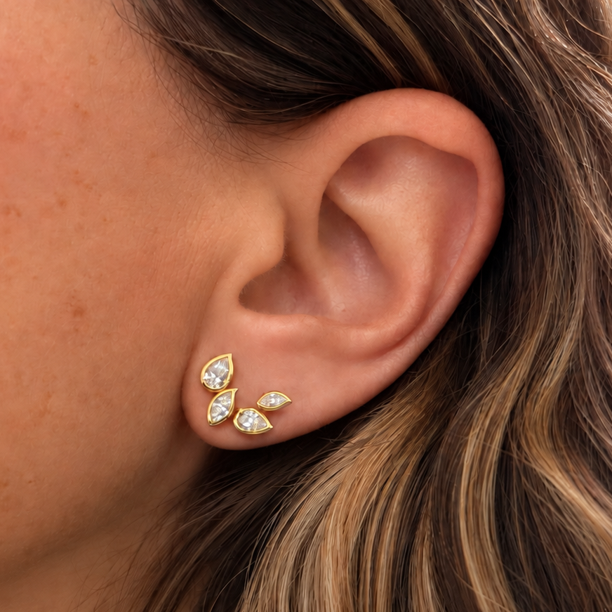 Pear and marquise yellow diamond earring in 18k yellow gold, worn