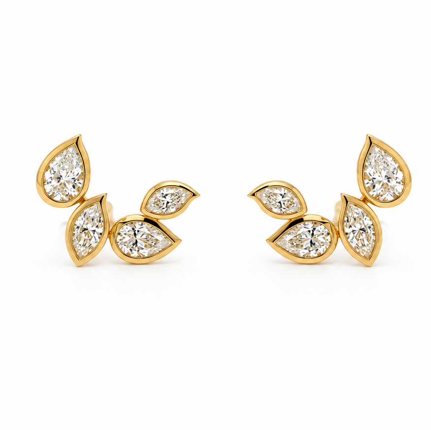 Pear and marquise yellow diamond earrings in 18k yellow gold
