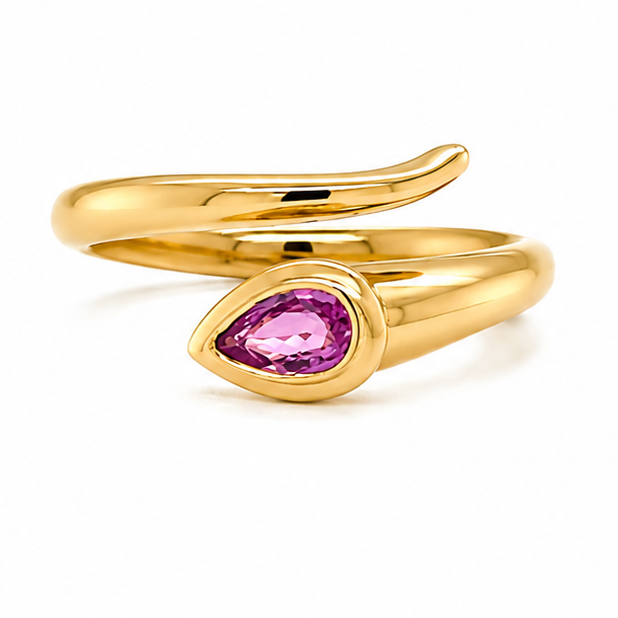 delicate pear shape gemstone ring in 14k gold, alternate view