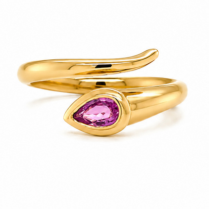 delicate pear shape gemstone ring in 14k gold, alternate view