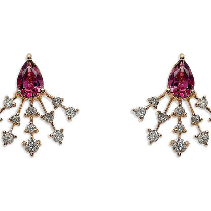 18k rose gold earrings with pear tourmaline and diamond stardust-style accents