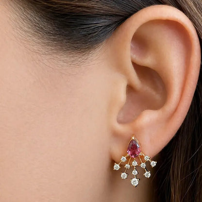 18k rose gold earrings with pear tourmaline and diamond stardust-style accents
