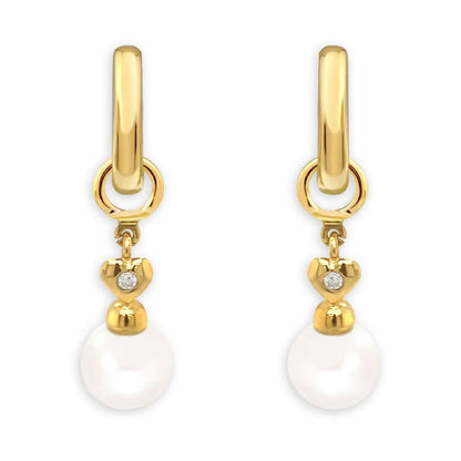 18k gold earrings with detachable pearl drops and diamond heart accents