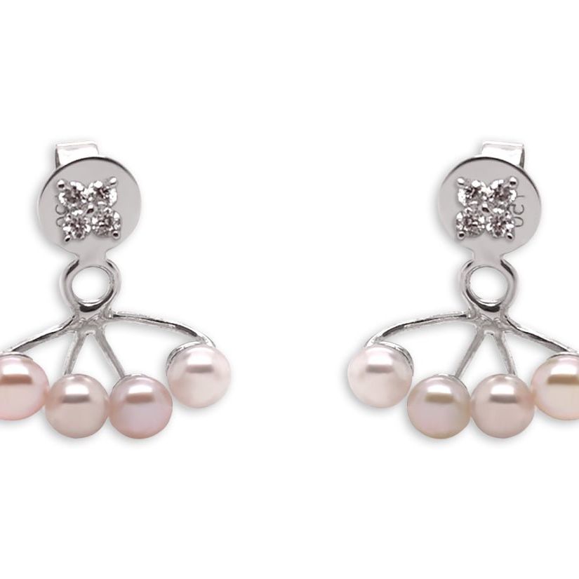 18k gold pearl and diamond jacket earrings by Diamond Tales