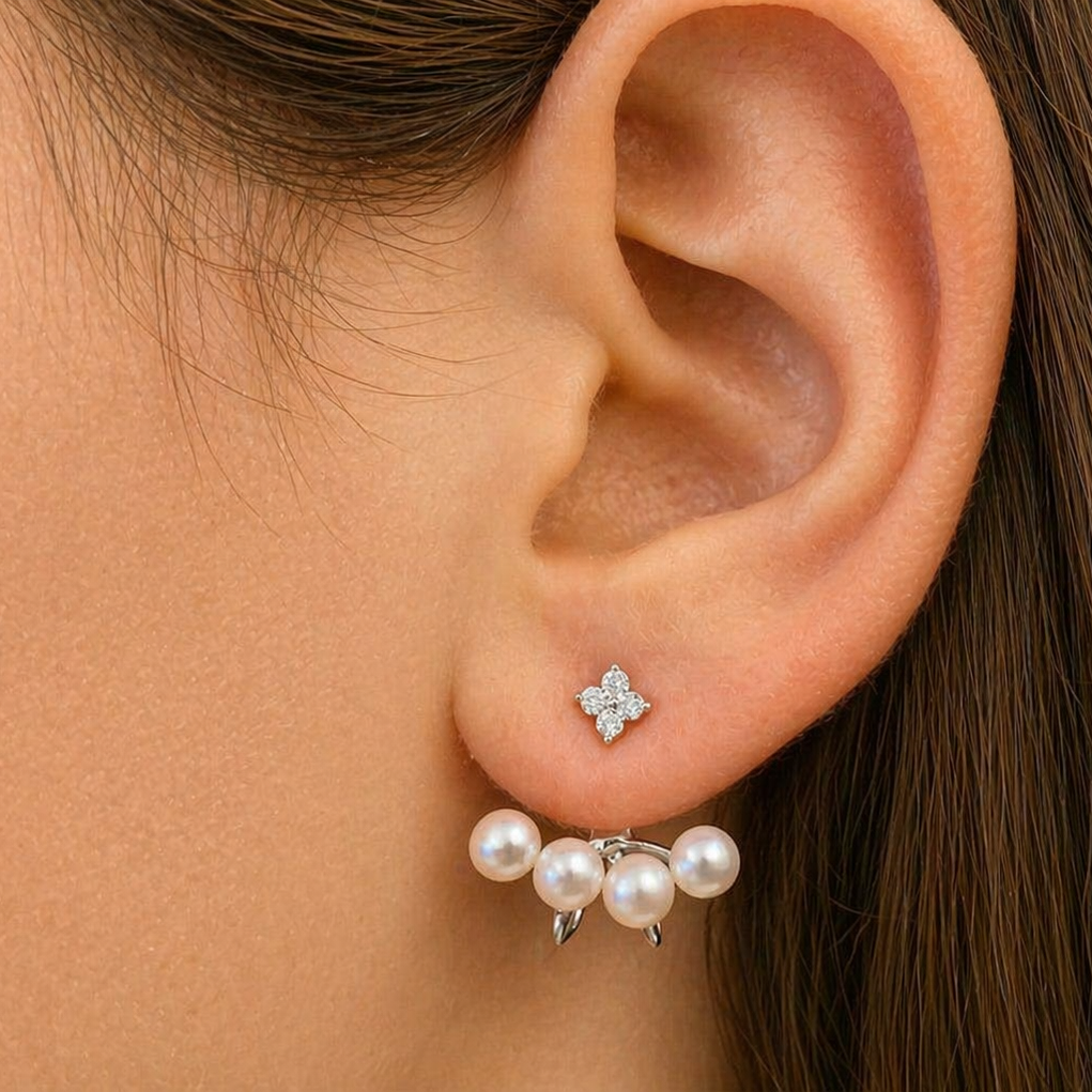 18k gold pearl and diamond jacket earrings by Diamond Tales