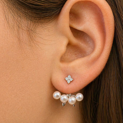 18k gold pearl and diamond jacket earrings by Diamond Tales