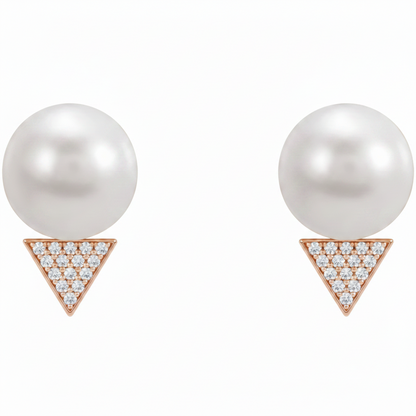 14k gold pearl and diamond triangle earrings by Diamond Tales