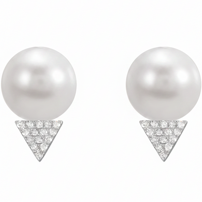 14k gold pearl and diamond triangle earrings by Diamond Tales