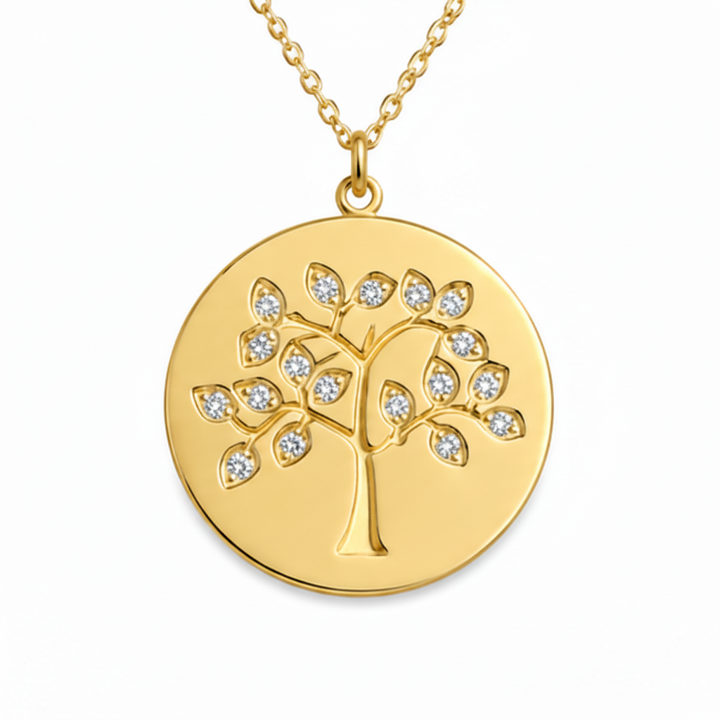 Pendant 14k Yellow Gold Tree of Life &amp; Diamonds