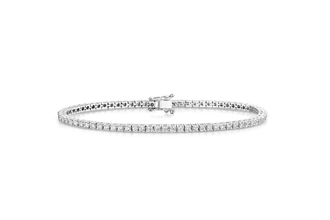 18k white gold perpetual tennis bracelet with round brilliant diamonds by Diamond Tales