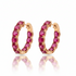 18k gold hoop earrings with pink oval rubies