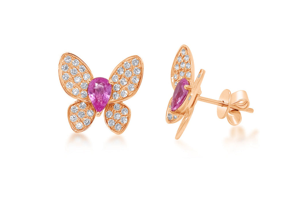Pink sapphire and diamond butterfly earrings in 18k rose gold by Diamond Tales