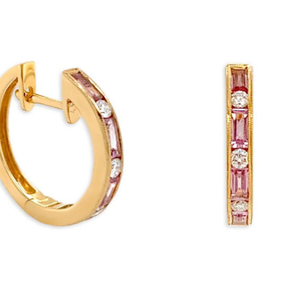 18k gold huggie earrings with pink sapphires and diamonds