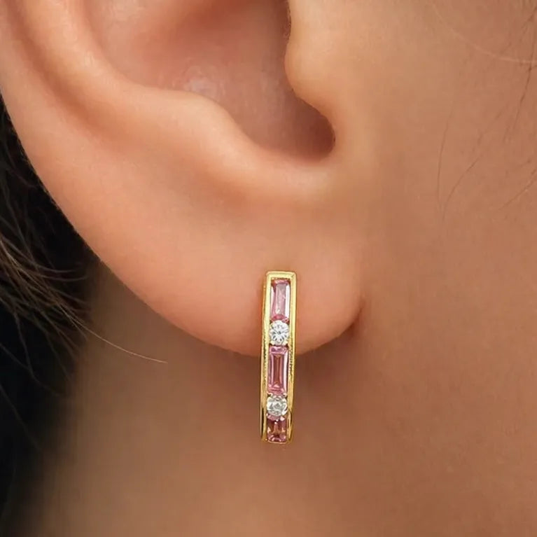 18k gold huggie earrings with pink sapphires and diamonds