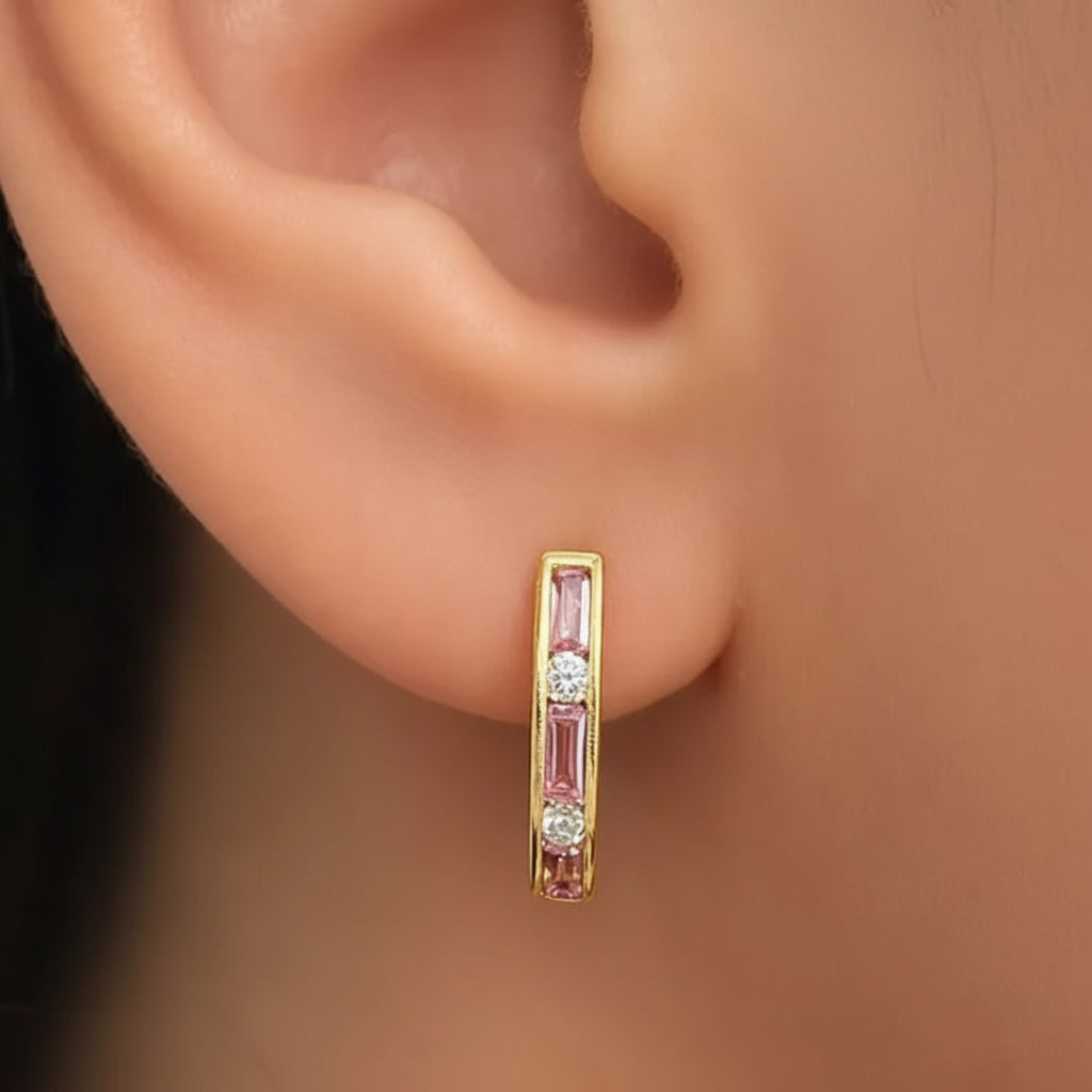 18k gold huggie earrings with pink sapphires and diamonds