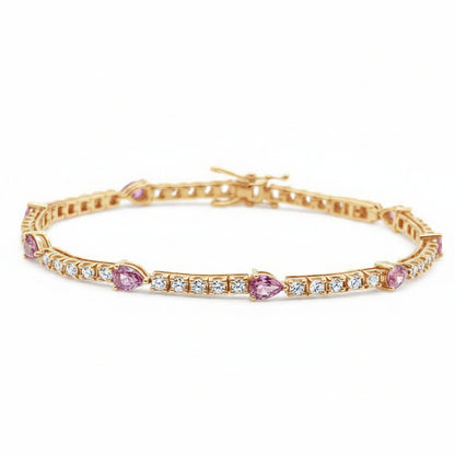 18k rose gold tennis bracelet with 10 pear-shaped pink sapphires totaling 1.64 carats and 58 brilliant-cut diamonds totaling 1.07 carats