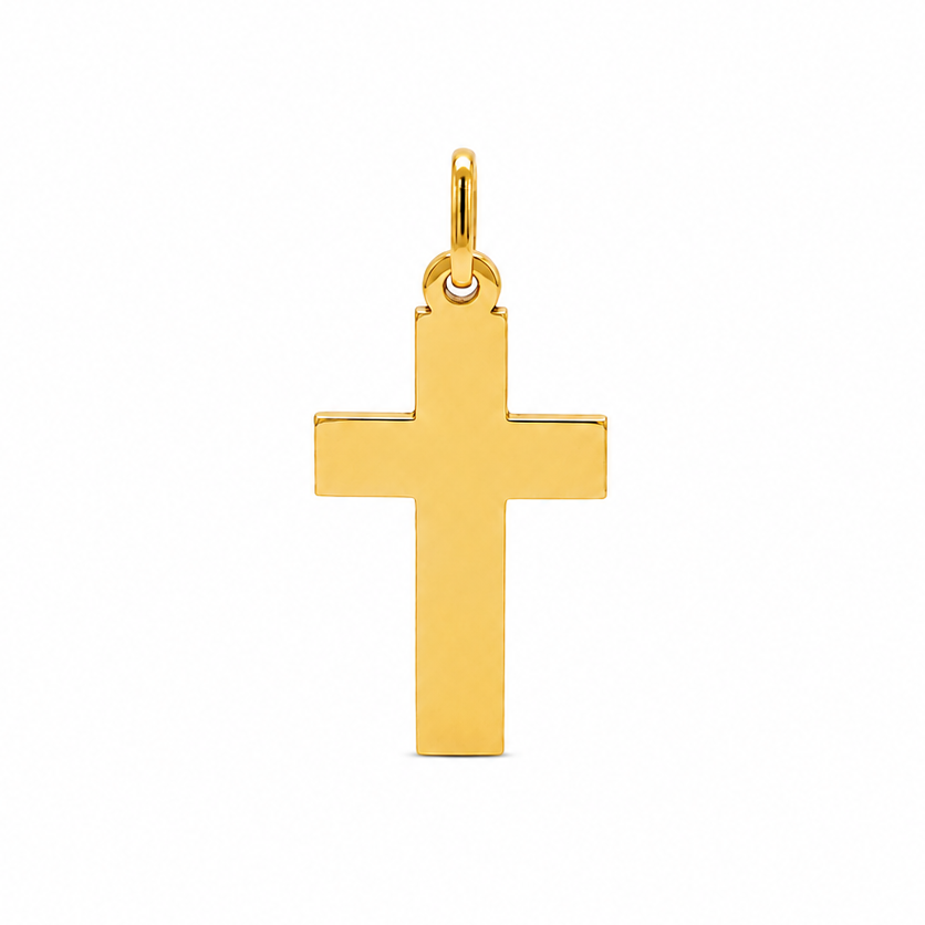 14k yellow gold plain cross pendant, 16 x 28 mm