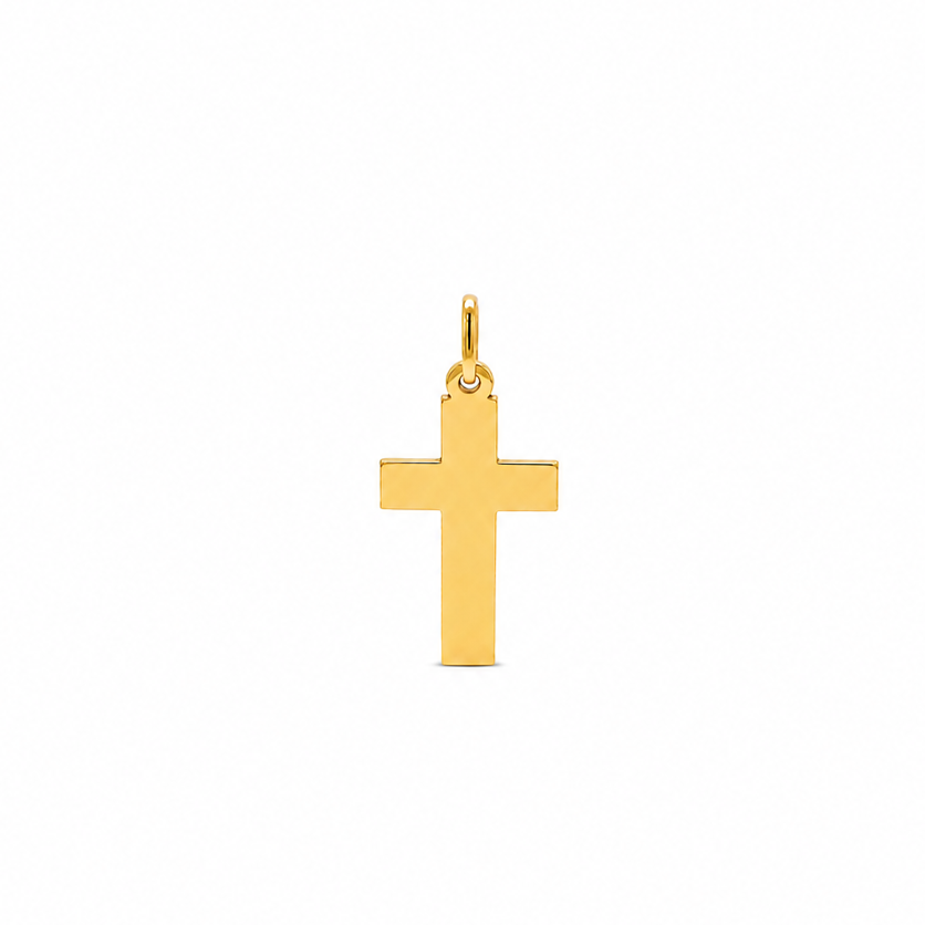 18k yellow gold plain cross pendant, 12 x 21 mm