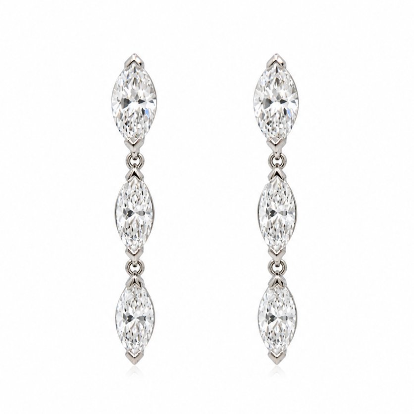 platinum inline drop earrings with marquise diamonds 1.49 ct color g