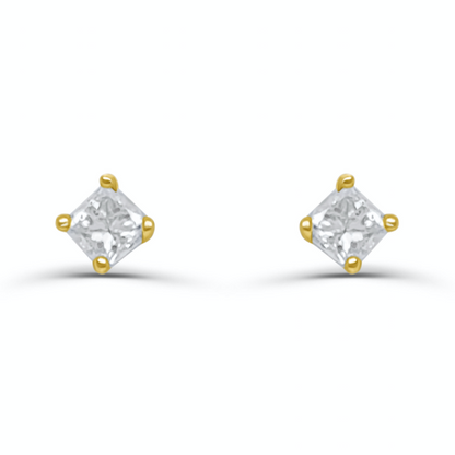 14k gold mini stud earrings with princess-cut diamonds