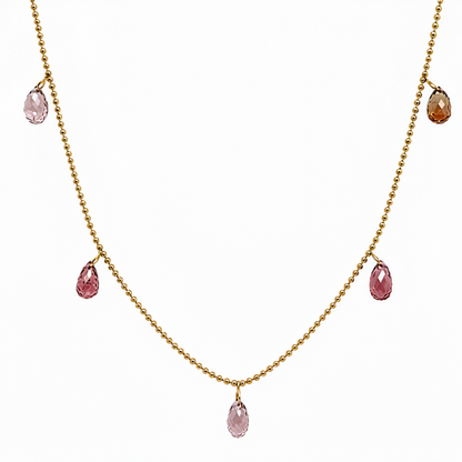 14k gold shaker necklace with five purple sapphires